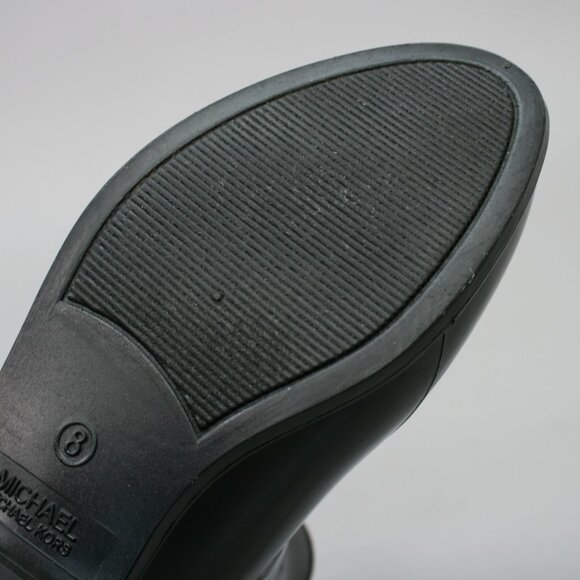 Michael Kors Ladies 8 Chelsea Charm Black PVC Brown Logo Rain Ankle Boots JH21G - Picture 10 of 12